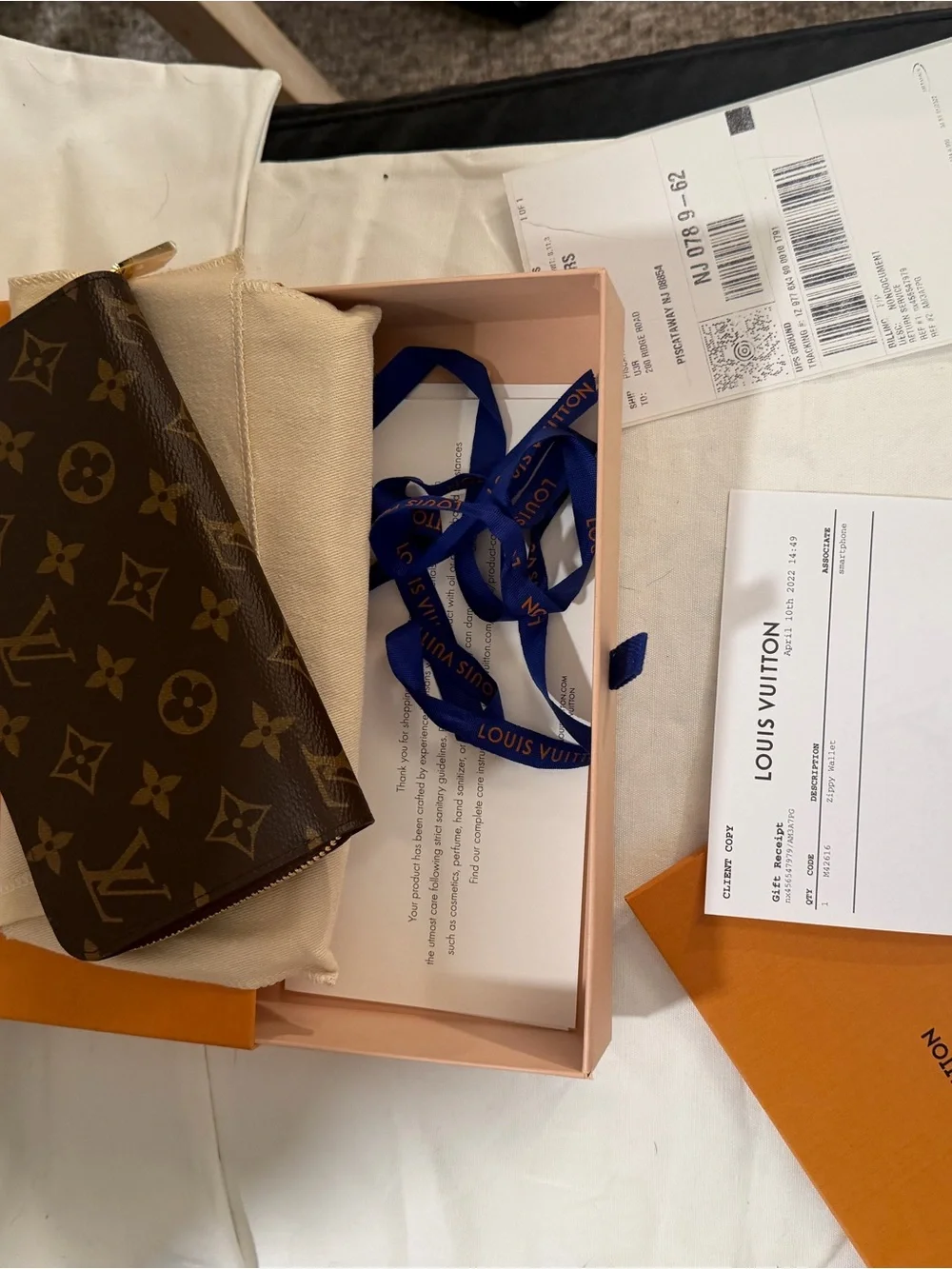 Louis Vuitton Orange Box with Blue Branded Ribbon